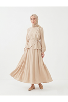 EİT00109-VİZ Omuz Aksesuar Pile Detay Etekli Takım-Vizon