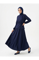 EİT00110-LCV Omuz Aksesuar Detay Saten Etekli Takım-Lacivert