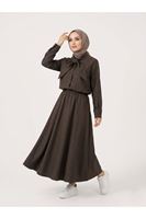 EİT00112-KHV Yaka Detay Etekli Takım-Kahve