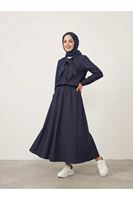 EİT00112-LCV Yaka Detay Etekli Takım-Lacivert