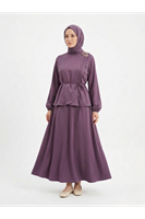 EİT00110-MRD Omuz Aksesuar Detay Saten Etekli Takım-Mürdüm