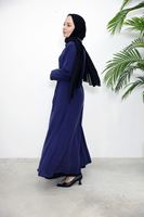 ELB04084-LCV Yakalı Yandan Bağlamalı Elbise-Lacivert