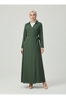 ELB04084-HKİ Yakalı Yandan Bağlamalı Elbise-Haki