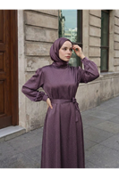 ELB04121-GKR Saten Taşlı Elbise-Gül Kurusu