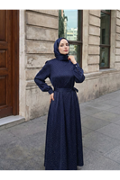 ELB04121-LCV Saten Taşlı Elbise-Lacivert