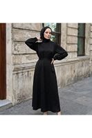 ELB04121-SYH Saten Taşlı Elbise-Siyah