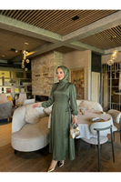 ELB04122-HKİ Yanlar Birit Bağlamalı Elbise-Haki