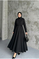 ELB04124-SYH Yaka Fermuar Detay Elbise-Siyah