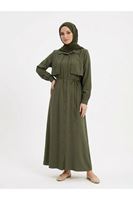 ELB04130-HKİ Aller Detay Patlı Elbise-Haki