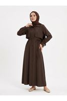 ELB04130-KHV Aller Detay Patlı Elbise-Kahve