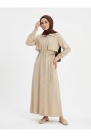 ELB04130-TAŞ Aller Detay Patlı Elbise-Taş