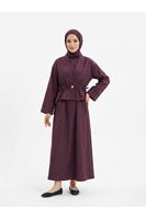 ELB04131-BRD Ceket Detay İkili Elbise-Bordo