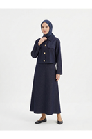 ELB04132-LCV Ceket Düğme Detay İkili Elbise-Lacivert