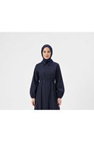 ELB04136-LCV Yakalı Fermuar Detay Elbise-Lacivert