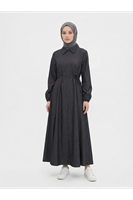 ELB04136-SYH Yakalı Fermuar Detay Elbise-Siyah