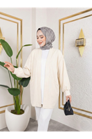 HIR02423-KRM Cep Detay Atlas Hırka-Krem