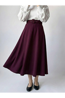 MOE02806-BRD Kemerli Kloş Etek-Bordo