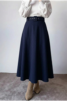 MOE02806-LCV Kemerli Kloş Etek-Lacivert