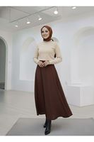 MOE03043-KHV Çıma Detaylı Parçalı Etek-Kahve