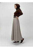 MOE03046-VİZ Kelebek Detaylı Etek-Vizon