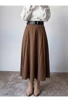 MOE03049-P102 Kelebek Detaylı Dabıl Etek-Açık Kahve