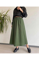 MOE03057-HKİ Kemer Detay Terikoton Etek-Haki