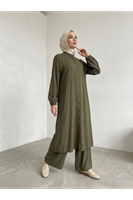 PİT00504-HKİ Hakim Yaka Uzun Pantolonlu Takım-Haki