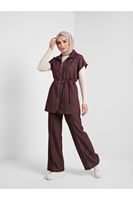 PİT00505-BRD Yelek Fermuar Detay Pantolon Çımalı Takım-Bordo
