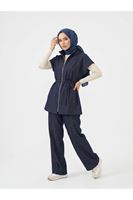PİT00505-LCV Yelek Fermuar Detay Pantolon Çımalı Takım-Lacivert