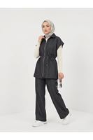 PİT00505-SYH Yelek Fermuar Detay Pantolon Çımalı Takım-Siyah