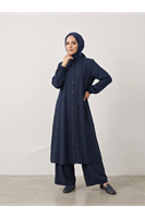 PİT00504-LCV Hakim Yaka Uzun Pantolonlu Takım-Lacivert