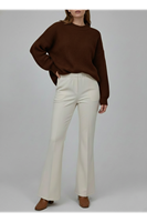 PNT01549-KRM İspanyol Paça Atlas  Pantolon-Krem