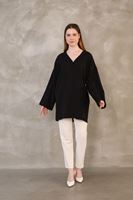 TUN05814-SYH Yan Bağlamalı Atlas Tunik-Siyah