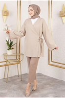 TUN05814-TAŞ Yan Bağlamalı Atlas Tunik-Taş