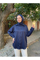 TUN05945-LCV Saten Tunik-Lacivert