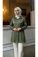 TUN05946-HKİ Yan Bağlamalı Saten Tunik-Haki