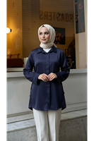 TUN05946-LCV Yan Bağlamalı Saten Tunik-Lacivert