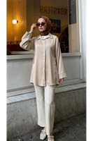 TUN05946-TAŞ Yan Bağlamalı Saten Tunik-Taş