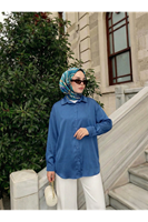 TUN05950-PMV Saten Tunik-Petrol Mavisi