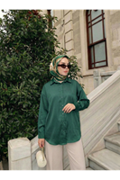 TUN05950-ZMR Saten Tunik-Zümrüt Yeşili