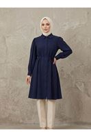 TUN05956-LCV Bebe Yaka Omuz Kol Büzgülü Tunik-Lacivert