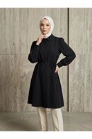 TUN05956-SYH Bebe Yaka Omuz Kol Büzgülü Tunik-Siyah