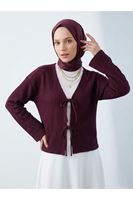 TUN05960-BRD Ön Bağlamalı Örme Tunik-Bordo
