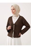 TUN05960-KHV Ön Bağlamalı Örme Tunik-Kahve
