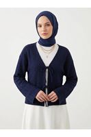 TUN05960-LCV Ön Bağlamalı Örme Tunik-Lacivert