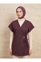 YEL00881-BRD Yandan Bağlamalı Düğme Detay Yelek-Bordo