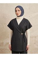 YEL00881-SYH Yandan Bağlamalı Düğme Detay Yelek-Siyah