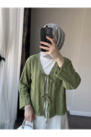 TUN05925-HKİ Pileli Ön İki Bağlamalı Tunik-Haki