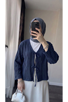 TUN05925-LCV Pileli Ön İki Bağlamalı Tunik-Lacivert