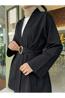 CKT01784-SYH Geniş Manşet Kuşak Detay Ceket-Siyah